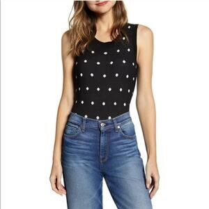 HALOGEN Women's Black White Polka Dot Knit Tank Top